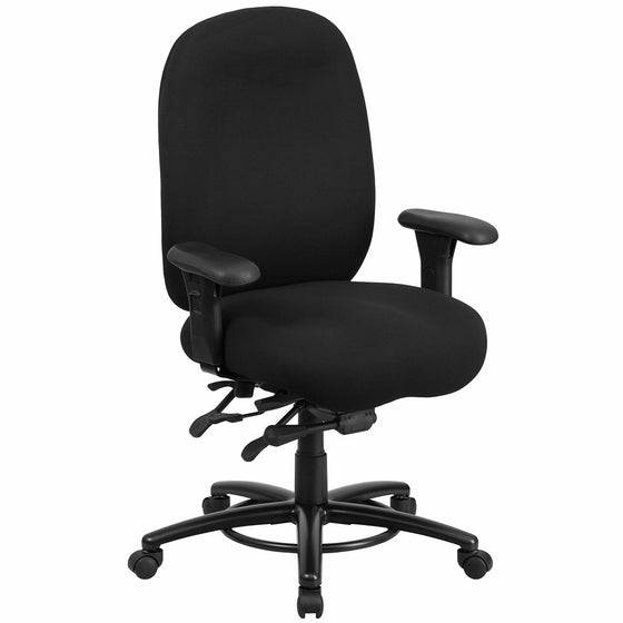 Flash Furniture HERCULES Series 24/7 Intensive Use Big & Tall 350 lb. Rated Black Fabric Multifunction Swivel Chair with Foot Ring