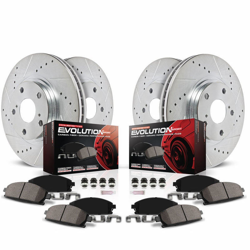 Power Stop K2325 Front and Rear Z23 Evolution Brake Kit with Drilled/Slotted Rotors and Ceramic Brake Pads