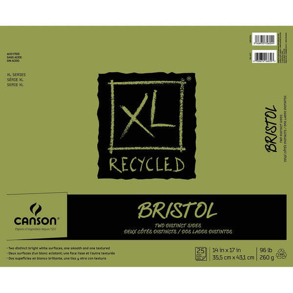 Canson XL Series Recycled Bristol Paper Pad, Dual Sided Smooth and Vellum for Pencil, Marker or Ink, Fold Over, 96 Pound, 14 x 17 In, White, 25 Sheets