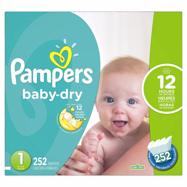 Pampers Baby-Dry Disposable Diapers Size 1, 252 Count, ECONOMY PACK PLUS