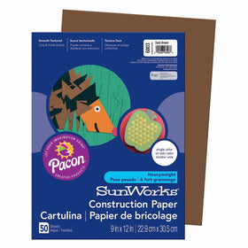 Pacon PAC6803 SunWorks Construction Paper, 9" x 12", Dark Brown, 50 Sheets