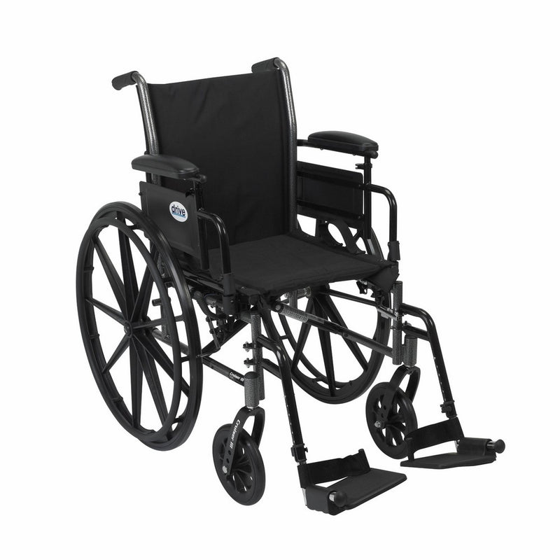 Drive Medical Cruiser III Light Weight Wheelchair with Various Flip Back Arm Styles and Front Rigging Options, Black, 18"