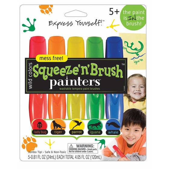 ELMERS Painters Squeeze 'n Brush Washable Tempera Paint Brushes, 5 Set, Wild Colors (E112)
