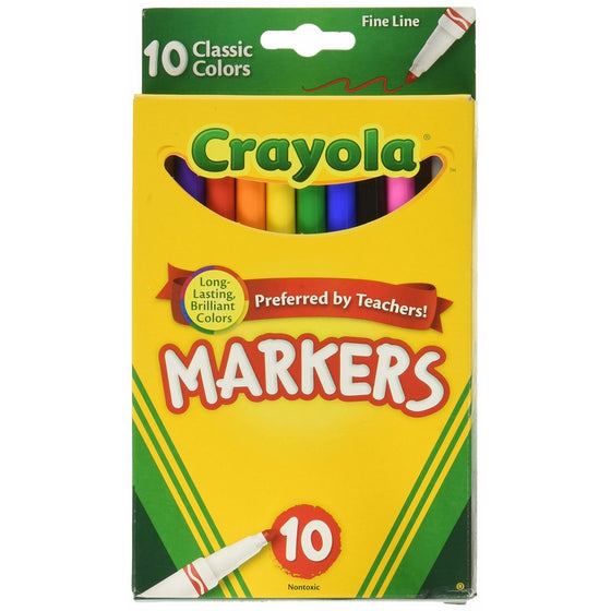 Crayola 58-7726 Classic Fine Line Markers Assorted Colors 10 Count, 2 Pack