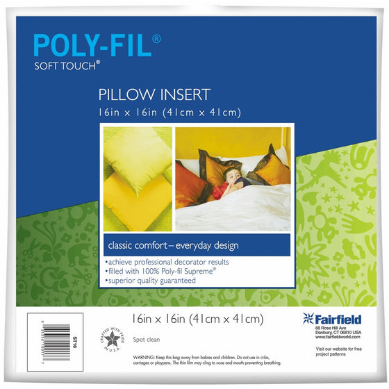 Fairfield Poly-Fil Soft Touch Square Pillow, 16-Inch, White, 1 Pillow