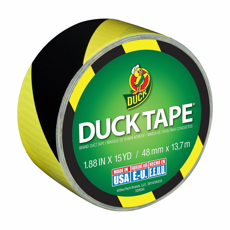 Duck Brand 283972 Printed Duct Tape, Black and Yellow Stripes, 1.88 Inches x 15 Yards, Single Roll