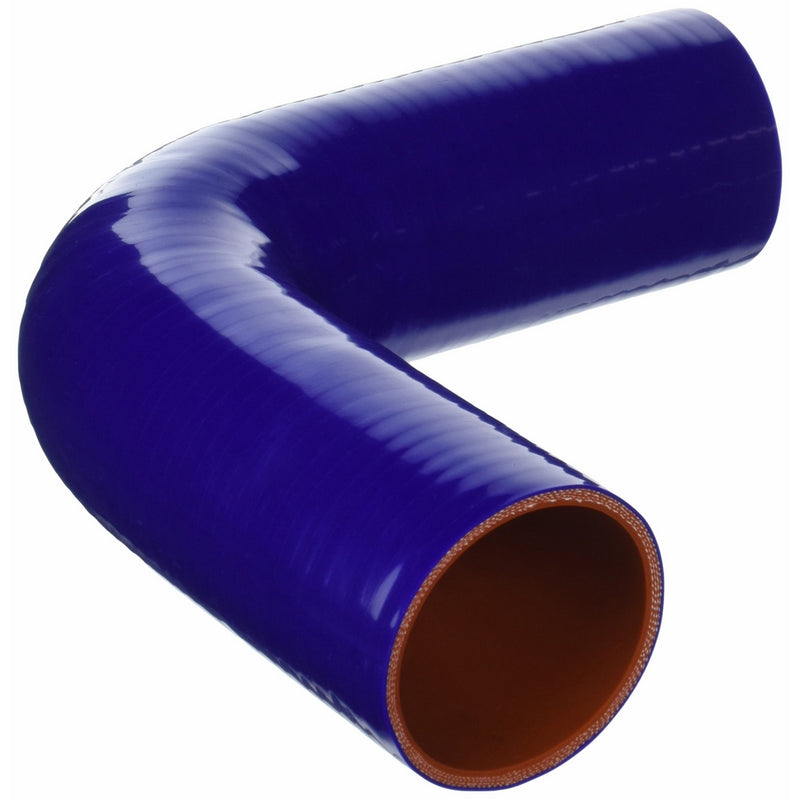 HPS HTSEC90-250-BLUE Silicone High Temperature 4-ply Reinforced 90 degree Elbow Coupler Hose, 55 PSI Maximum Pressure, 4" Leg Length on each side, 2-1/2" ID, Blue