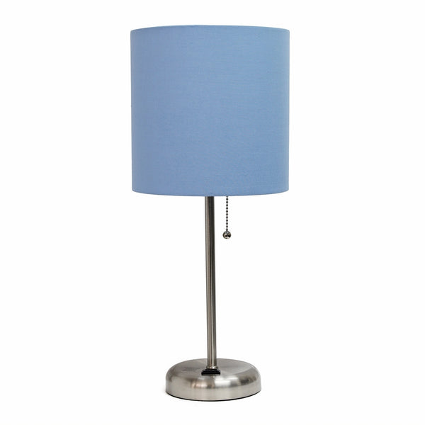 Limelights LT2024-BLU Stick Lamp with Charging Outlet and Fabric Shade, 19.29, Blue