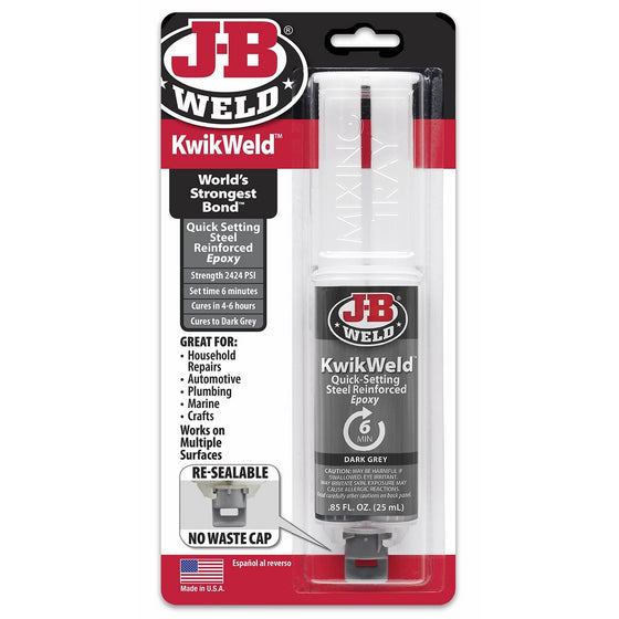 J-B Weld 50176 KwikWeld Steel Reinforced Epoxy Syringe - Dries Dark Grey - 25 ml