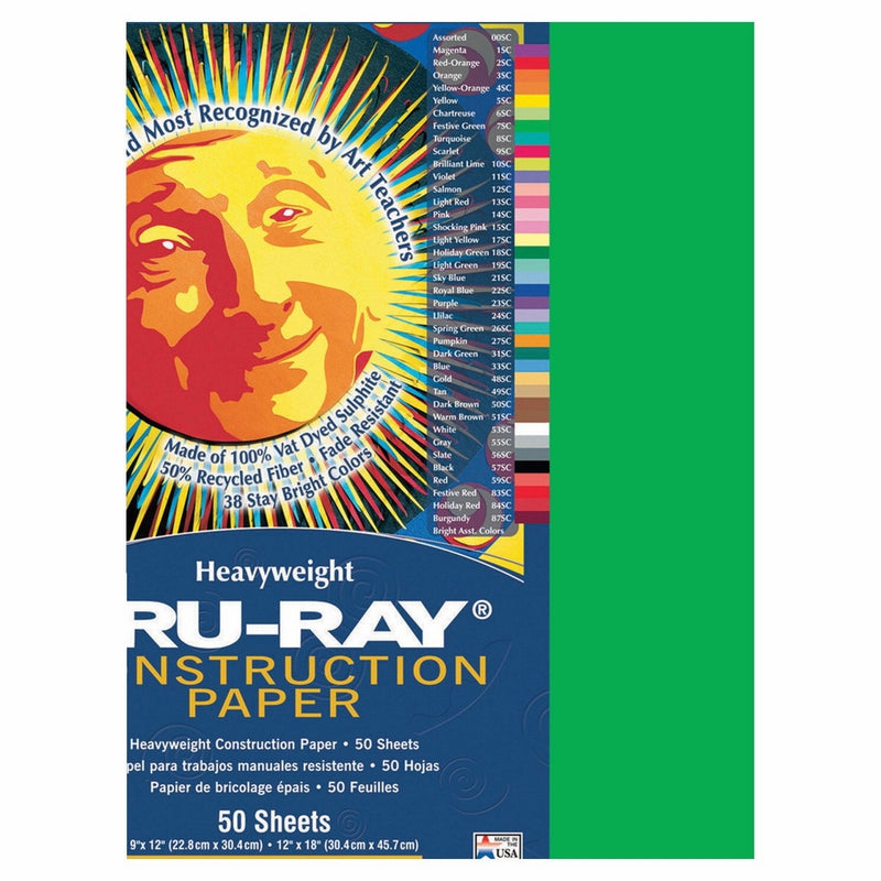 Pacon Tru-Ray Construction Paper, 12-Inches by 18-Inches, 50-Count, Festive Green (103038)