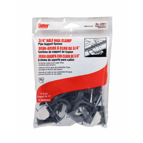 Oatey 33911 Half Clamps with Barbed Nail (12 in Polybag), Gray, 3/4-Inch