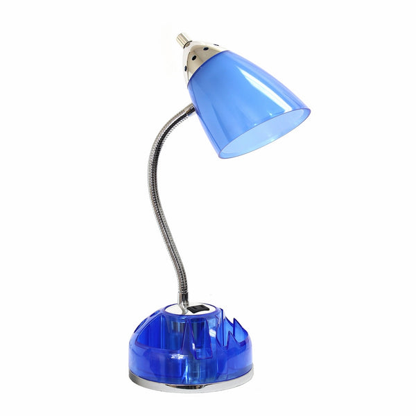 Limelights LD1015-CBL Organizer Desk Lamp with Charging Outlet Lazy Susan Base, Clear Blue