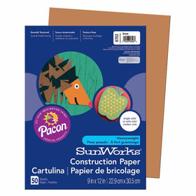 Pacon SunWorks Construction Paper, 9-Inches by 12-Inches, 50-Count, Brown (6703)
