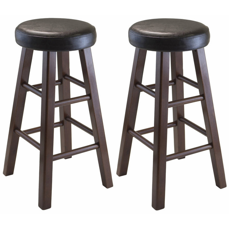 Winsome Wood Marta Assembled Round Counter Stool with PU Leather Cushion Seat, Square Legs, 25.4-Inch, Set of 2