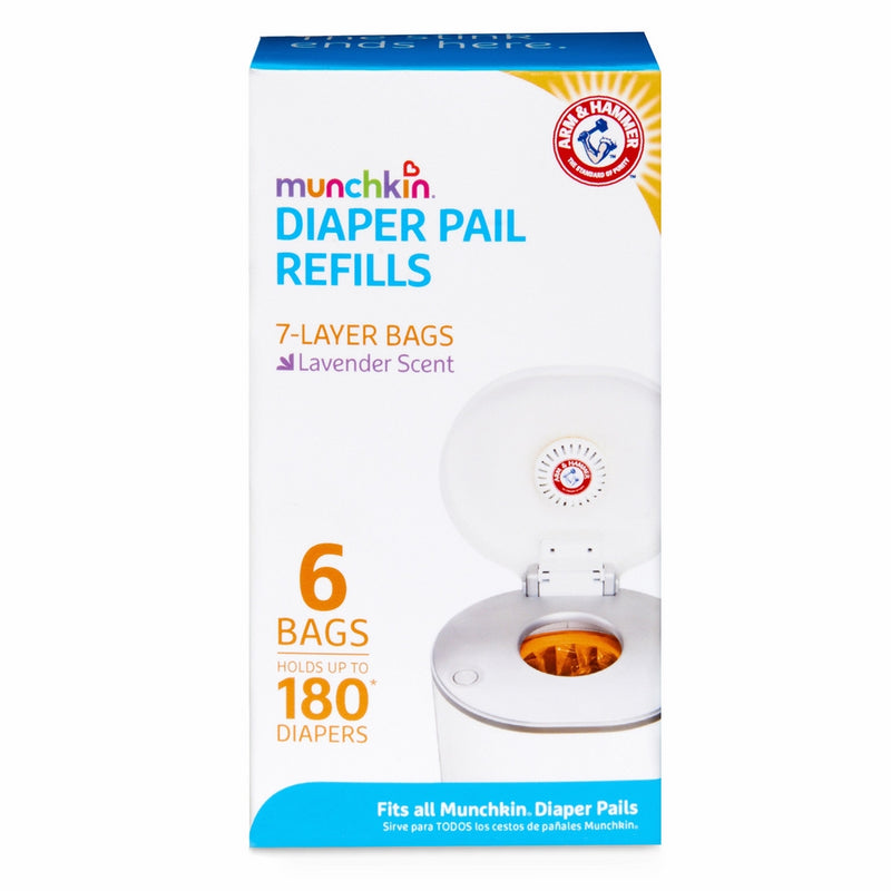 Munchkin Arm & Hammer Diaper Pail Snap with Seal and Toss Refill Bags, 6 Count