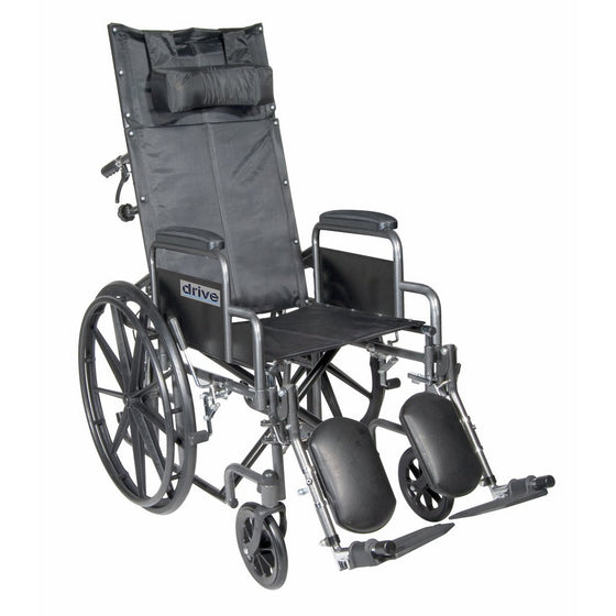 Drive Medical SSP20RBDDA Silver Sport Reclining Wheelchair with Detachable Desk Length Arms and Elevating Leg Rest, Silver Vein