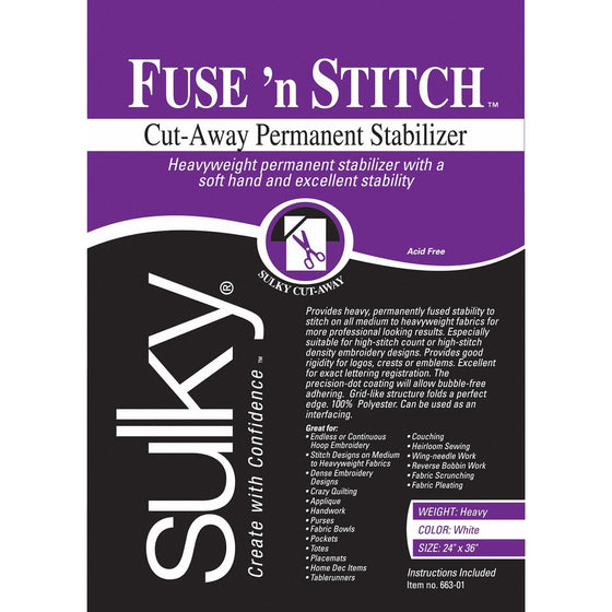 Sulky 102744 Fuse 'n Stitch Cut-Away Permanent Stabilizer, 24"X36"