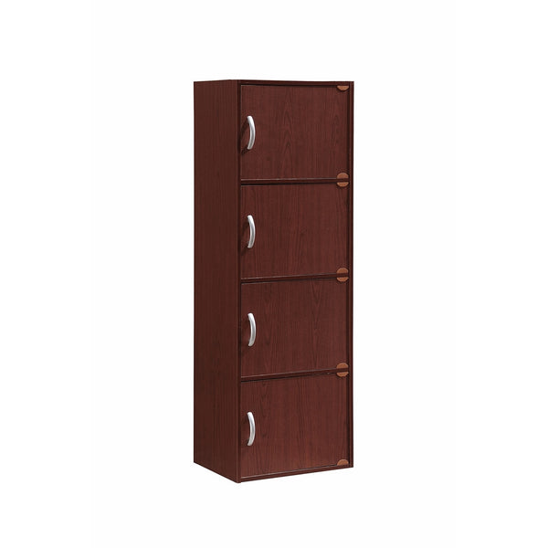 HODEDAH IMPORT Hodedah 4 Door, Four Shleves, Enclosed Storage Cabinet, Mahogany