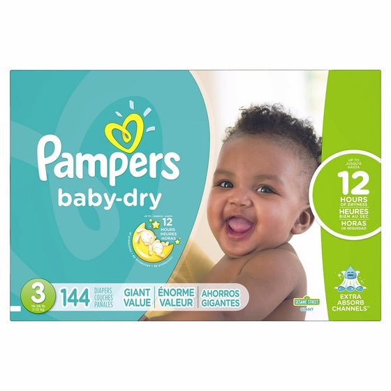 Pampers Baby-Dry Disposable Diapers Size 3, 144 Count, GIANT