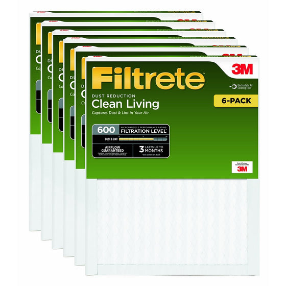 Filtrete Clean Living Dust Reduction, MPR 600, 12 x 24 x 1-Inches, 6-Pack