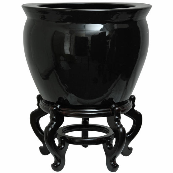 Oriental Furniture 12" Solid Black Porcelain Fishbowl