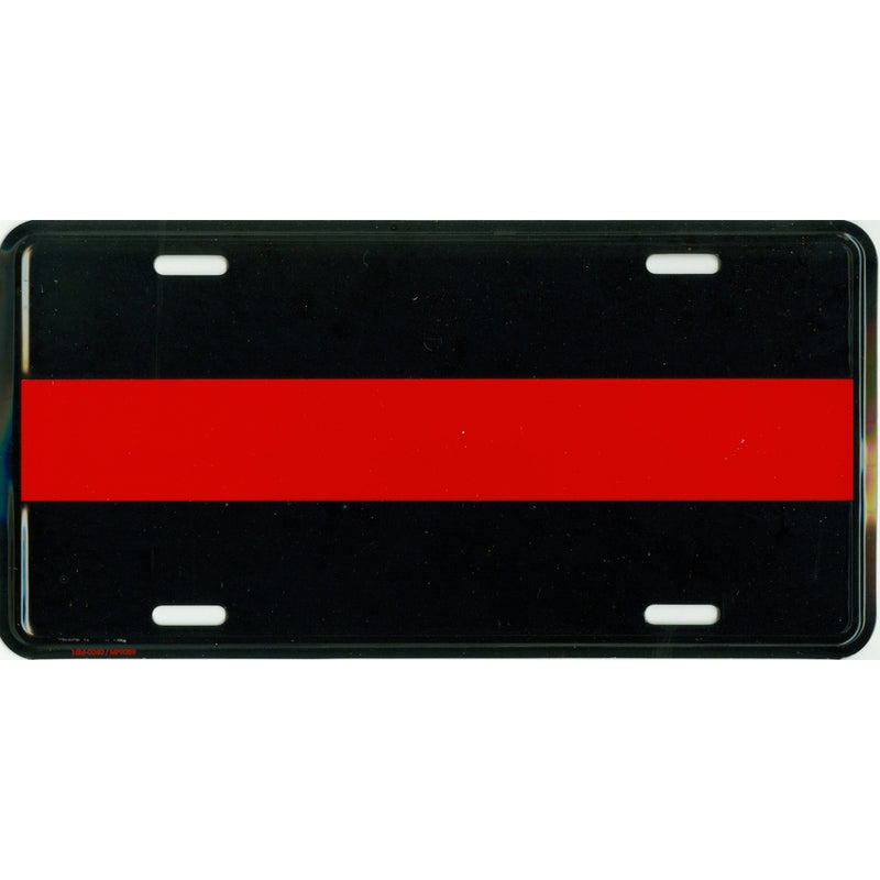Thin Red Line Metal License Plate – 6x12 inch Black and Red America Auto Tag for Cars and Trucks – Recognize and Support the Courage of Firefighters, Fireman