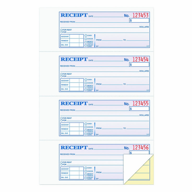 TOPS Money Receipt Book, 2-Part, Carbonless, 2-3/4 x 7-1/8 Inches, 4 Receipts per Page, 400 Sets per Book (46816)