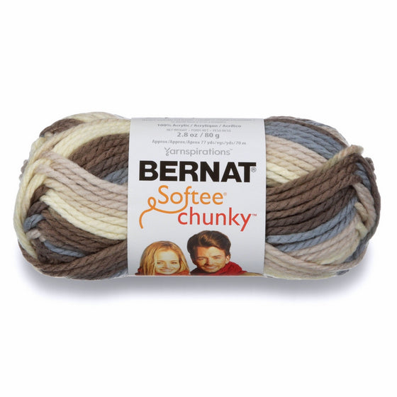 Bernat 16112929012 Softee Chunky Ombre Yarn - (5) Bulky Chunky Gauge 100% Acrylic - 2.8 oz - Brown and Blue - Machine Wash & Dry