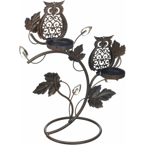 1 X Adorable Double Wise Owl Owls on Branch Metal Votive Candle holder Candle Stand