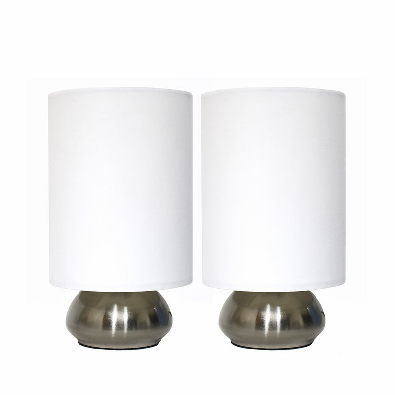 Simple Designs LT2016-IVY-2PK Gemini Brushed Nickel 2 Pack Mini Touch Lamp Set with Fabric Shades, Ivory