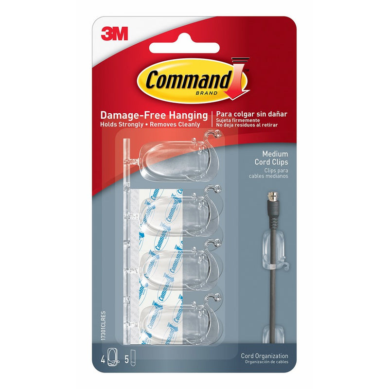 Command Medium Cord Clips, Clear, 4-Clip