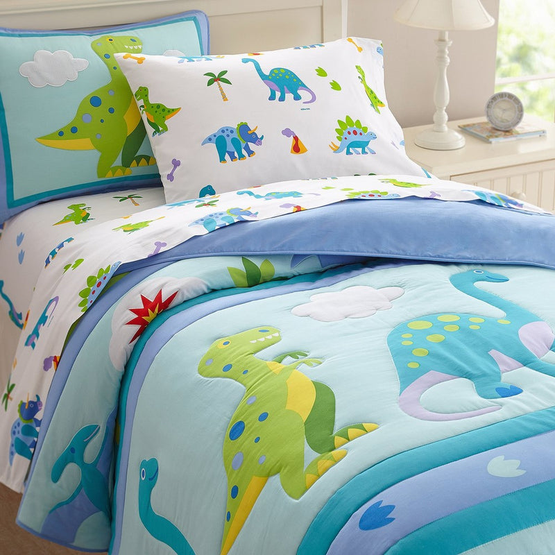 Wildkin Lightweight Twin Comforter Set, 100% Cotton Twin Comforter with Embroidered Details, Includes One Matching Sham, Coordinates with Other Room Décor, Olive Kids Design – Dinosaur Land