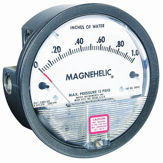 Dwyer Magnehelic Series 2000 Differential Pressure Gauge, Range 0-1.0 WC & 0-250 Pa