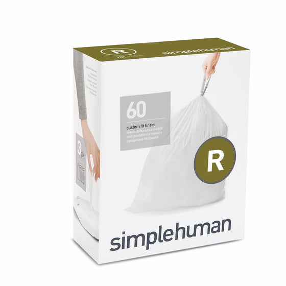 simplehuman Code R Custom Fit Liners, Drawstring Trash Bags, 10 Liter/2.6 Gallon, 3 Refill Packs (60 Count)