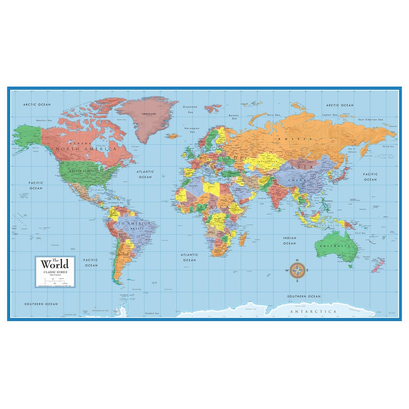 48x78 Huge World Classic Elite Wall Map Laminated