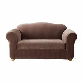 Sure Fit Stretch Pinstripe 2-Piece - Sofa Slipcover- Chocolate (SF37389)