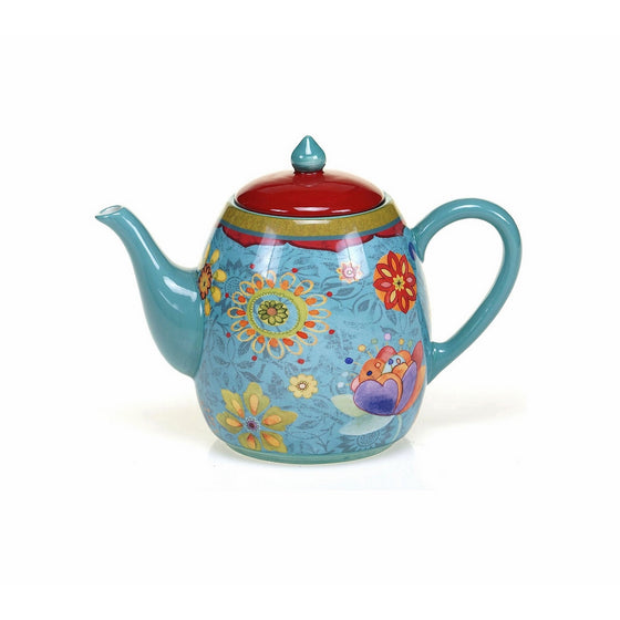 Certified International Tea Pot Ceramic Blue, Tunisian Sunset Collection, 40 Ounces