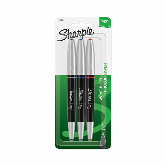 Sharpie 1758054 Grip Pens, Fine Point, Assorted Colors, 3-Count