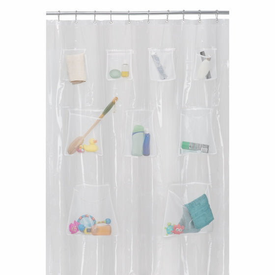 Maytex Quick Dry Mesh Pockets PEVA Shower Curtain or Liner, Bath / Shower Organizer, Clear, 70 inchesx 72 inches