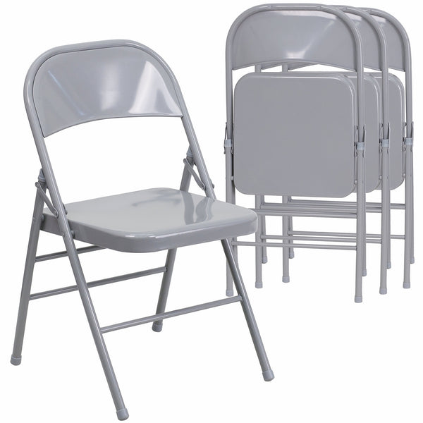 Flash Furniture 4 Pk. HERCULES Series Triple Braced & Double Hinged Gray Metal Folding Chair