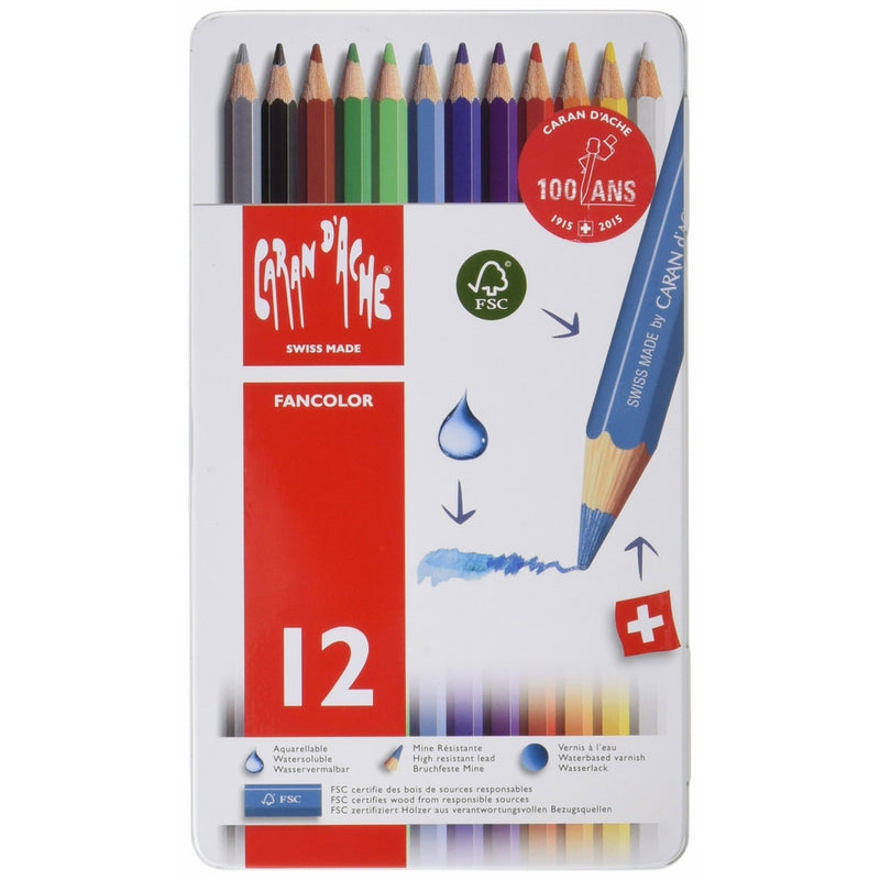 Caran d'Ache Fancolor Color Pencils, 12 Colors