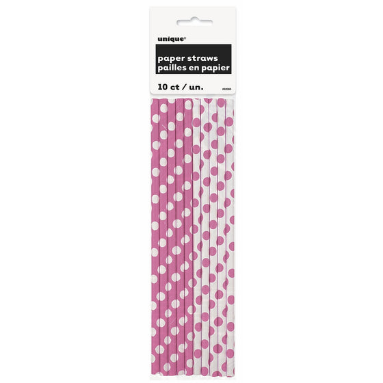 Hot Pink Polka Dot Paper Straws, 10ct