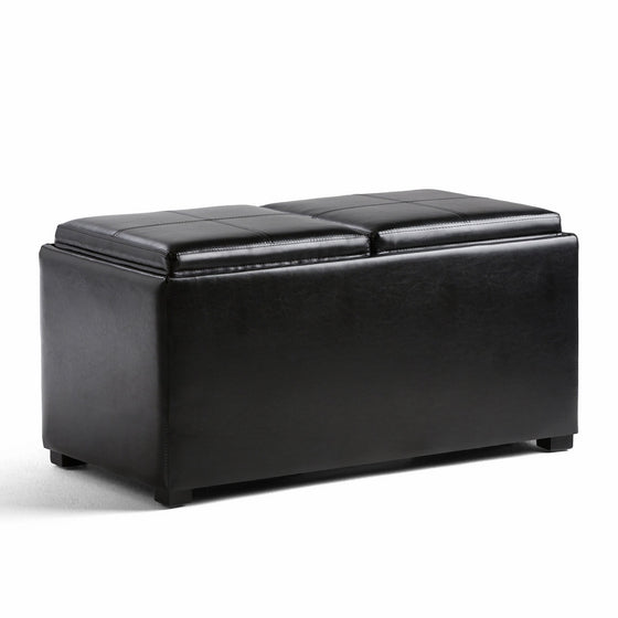 Simpli Home Avalon 5 Piece Rectangular Storage Ottoman, Midnight Black