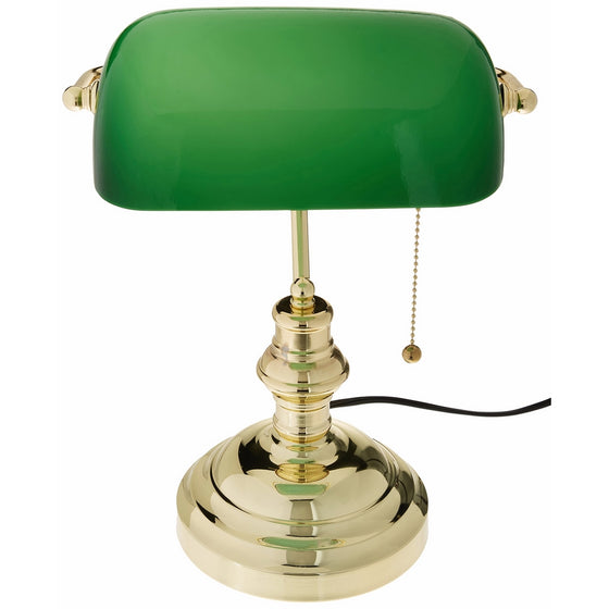 Lite Source LS-224PB Banker's Lamp, Polished Brass with Green Glass Shade