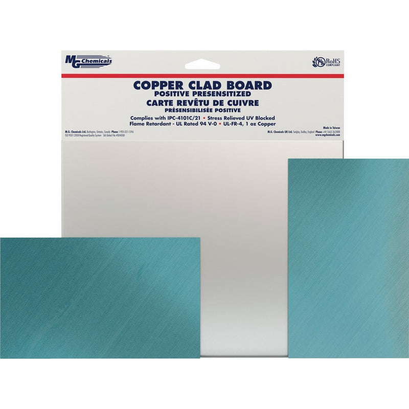MG Chemicals Positive Presensitized Copper Clad Board, Double Sided, 9" x 6", 1 oz Copper, 1/16" Thick, FR4