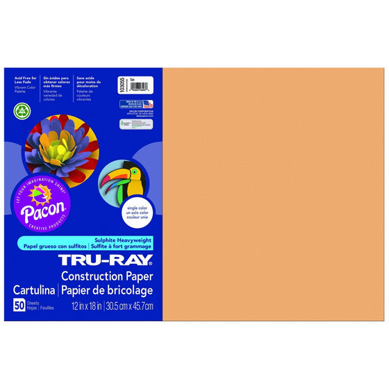 Pacon Tru-Ray Construction Paper, 12-Inches by 18-Inches, 50-Count, Tan (103055)