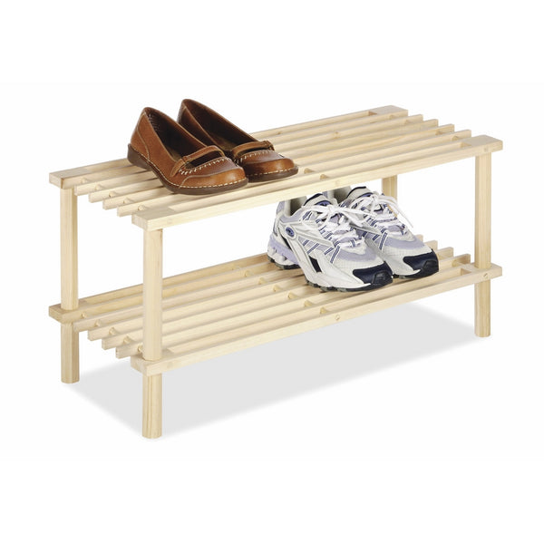 Whitmor Natural Wood Household Shelves - 2-Tier - Shoe Rack - Solid Pine