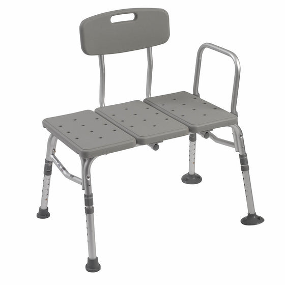 Plastic Tub Transfer Bench with Adjustable Backrest, Gray