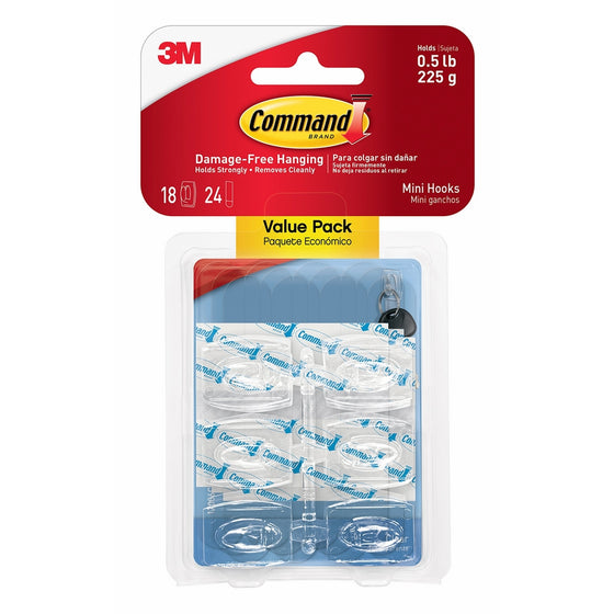 Command Mini Hooks Value Pack, Clear, 18-Hooks (17006CLR-18ES)