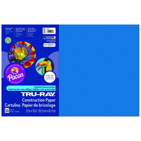 Pacon Tru-Ray Construction Paper, 12-Inches by 18-Inches, 50-Count, Blue (103054)
